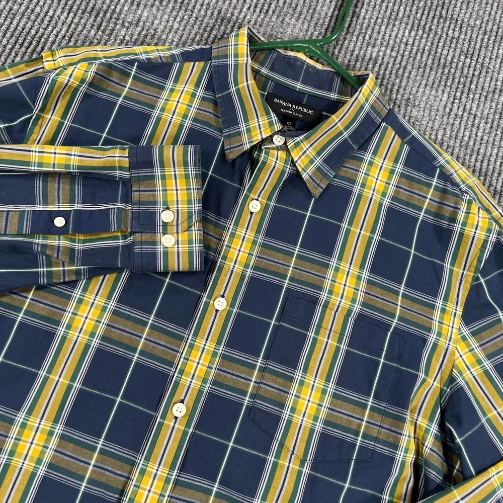 Banana Republic Shirt Mens‎ XL Extra Large Blue Yellow Plaid Long Sleeve Button